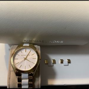 Authentic Michael Kors white and gold watch